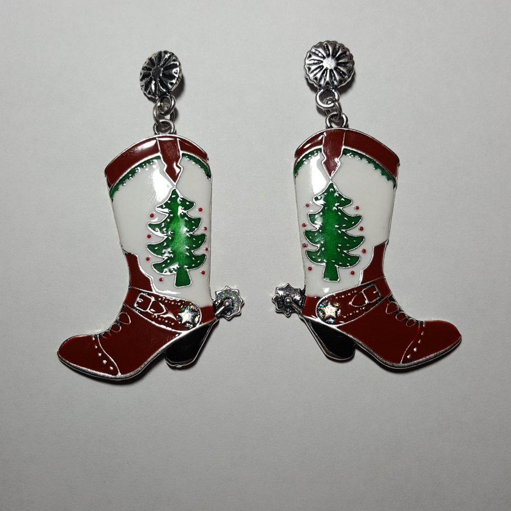 Cowboy Christmas Boots Earrings